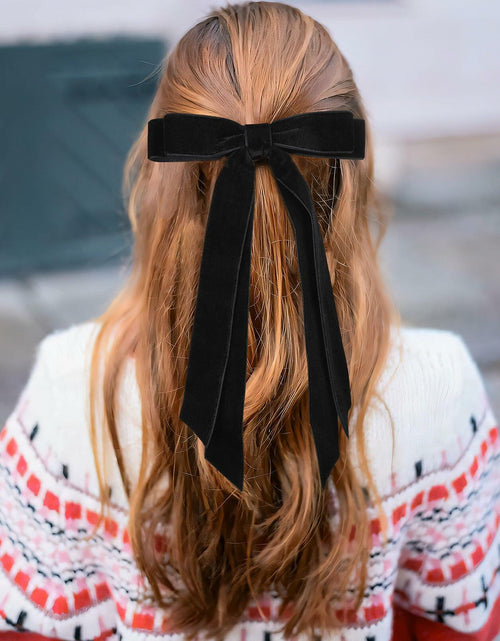 Load image into Gallery viewer, Aileam 2PCS Black Velvet Hair Bows Ribbon Clips Metal Ponytail Holder
