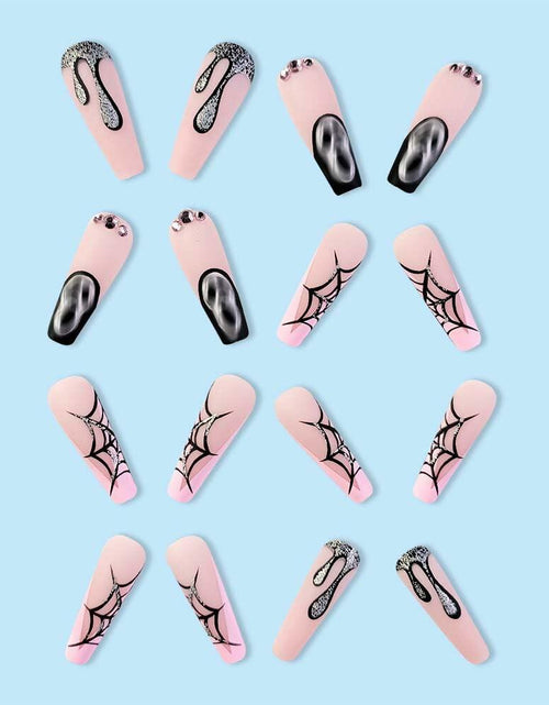 Load image into Gallery viewer, HPYFOI Halloween Press On Nails Long Coffin Matte Spider Web Ghost 24Pc
