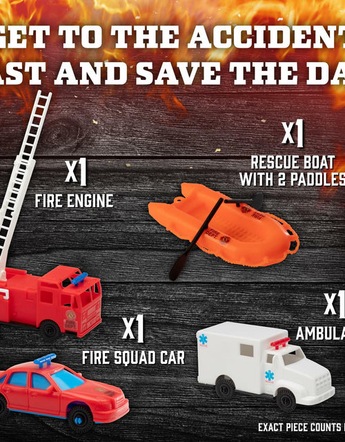 Load image into Gallery viewer, SCS Direct Firefighter Action Figure Playset 100pc Red Rescue Vehicles
