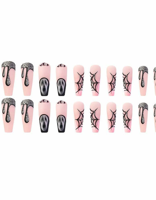 Load image into Gallery viewer, HPYFOI Halloween Press On Nails Long Coffin Matte Spider Web Ghost 24Pc
