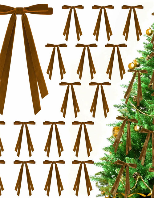 Load image into Gallery viewer, CUPLOOV 24 Pcs Brown Velvet Ribbon Bows 5x7 Inch Christmas Tree Decor
