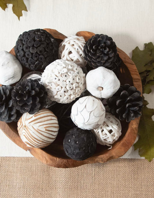 Load image into Gallery viewer, ANDALUCA Natural Tones Vase &amp; Bowl Mini Pumpkins Pinecone Balls Black White
