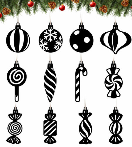 Arosche Christmas Candyland Tree Decorations 24Pcs Wooden Black Ornaments