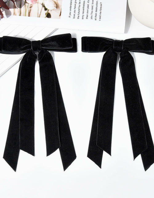Load image into Gallery viewer, Aileam 2PCS Black Velvet Hair Bows Ribbon Clips Metal Ponytail Holder
