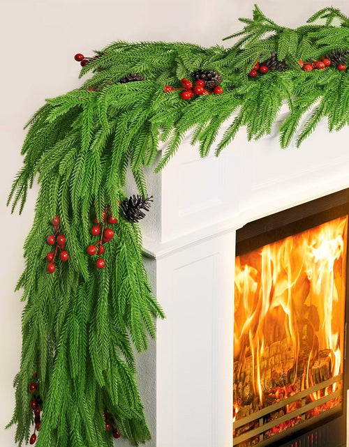 Load image into Gallery viewer, COAZEX 6FT Norfolk Pine Garland Real Touch Greenery with LED Lights Gold Ribbon
