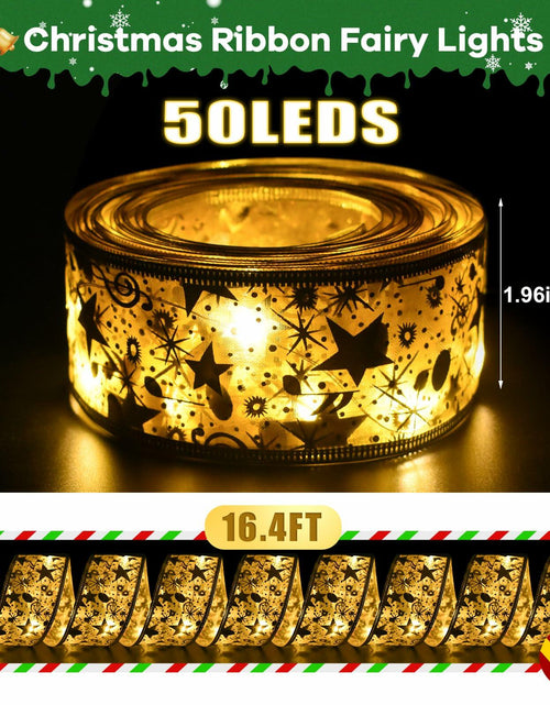 Load image into Gallery viewer, COAZEX 6FT Norfolk Pine Garland Real Touch Greenery with LED Lights Gold Ribbon

