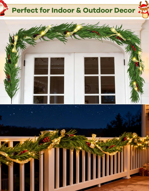 Load image into Gallery viewer, COAZEX 6FT Norfolk Pine Garland Real Touch Greenery with LED Lights Gold Ribbon
