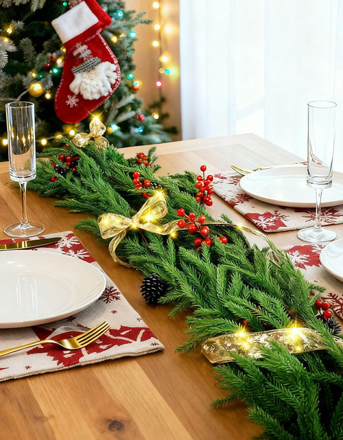Load image into Gallery viewer, COAZEX 6FT Norfolk Pine Garland Real Touch Greenery with LED Lights Gold Ribbon
