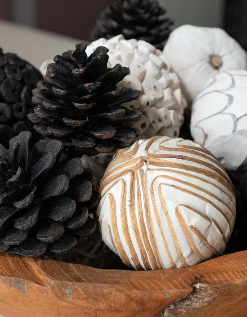 Load image into Gallery viewer, ANDALUCA Natural Tones Vase &amp; Bowl Mini Pumpkins Pinecone Balls Black White
