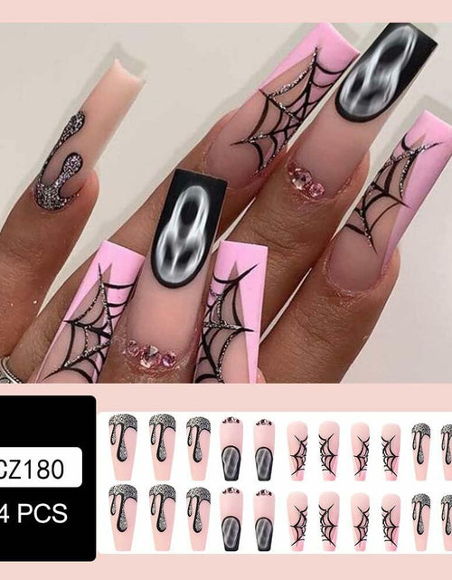 Load image into Gallery viewer, HPYFOI Halloween Press On Nails Long Coffin Matte Spider Web Ghost 24Pc

