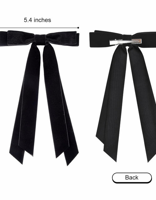 Load image into Gallery viewer, Aileam 2PCS Black Velvet Hair Bows Ribbon Clips Metal Ponytail Holder
