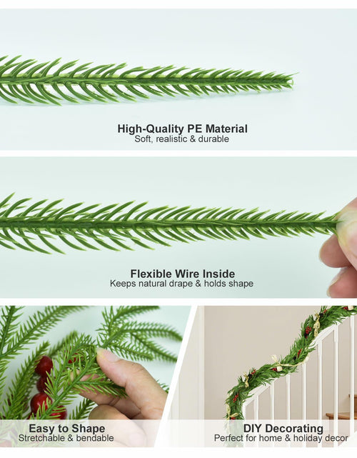 Load image into Gallery viewer, COAZEX 6FT Norfolk Pine Garland Real Touch Greenery with LED Lights Gold Ribbon
