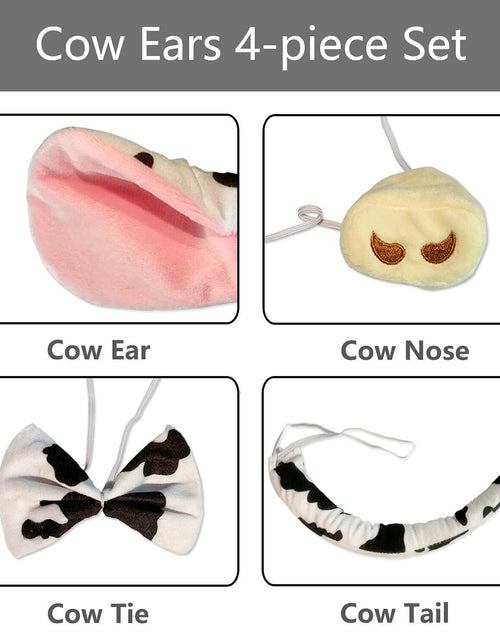 Load image into Gallery viewer, JIALWEN Cow Animal Costume Set 4Pcs Ears Nose Bowtie Tail Unisex White Size
