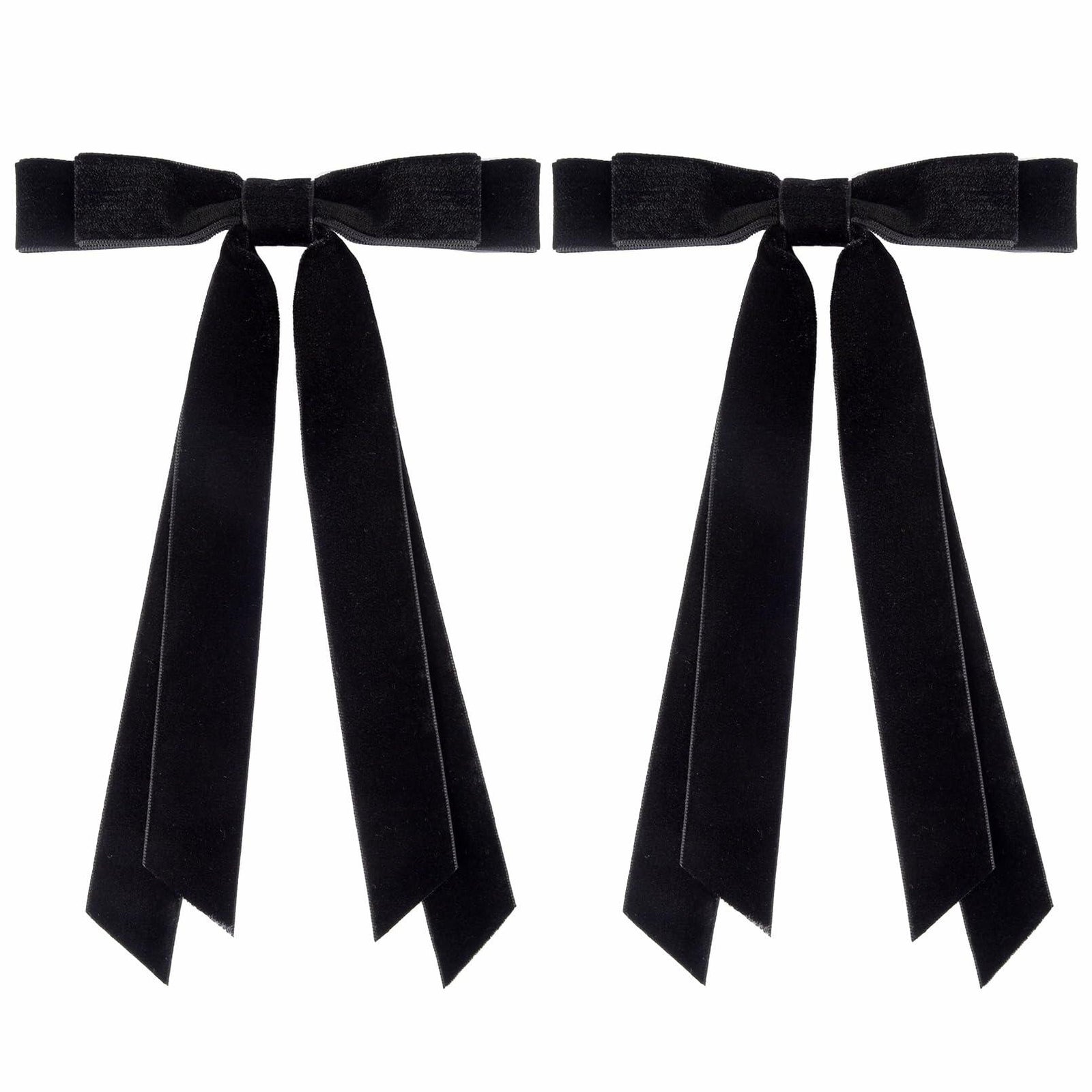 Aileam 2PCS Black Velvet Hair Bows Ribbon Clips Metal Ponytail Holder
