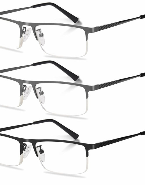 Load image into Gallery viewer, Anourney 3 Pack Mens Reading Glasses Metal Half Frame Blue Light +2.75
