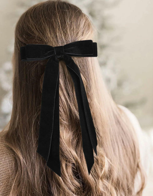 Load image into Gallery viewer, Aileam 2PCS Black Velvet Hair Bows Ribbon Clips Metal Ponytail Holder
