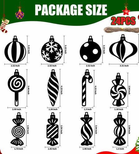 Arosche Christmas Candyland Tree Decorations 24Pcs Wooden Black Ornaments