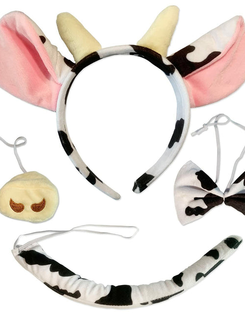 Load image into Gallery viewer, JIALWEN Cow Animal Costume Set 4Pcs Ears Nose Bowtie Tail Unisex White Size
