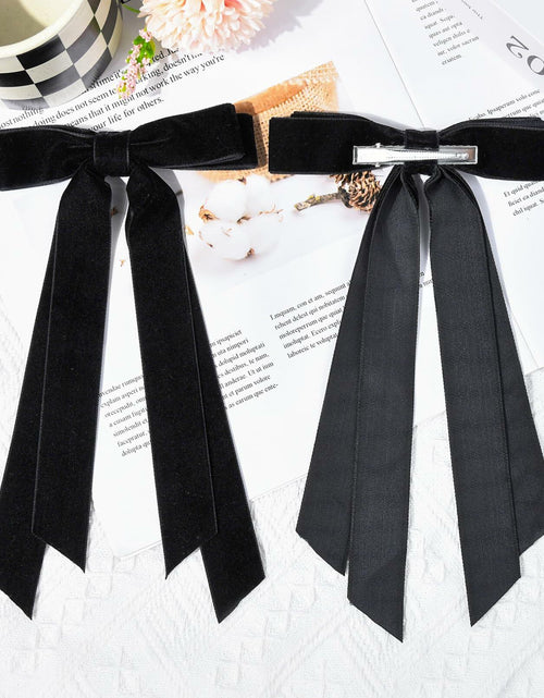 Load image into Gallery viewer, Aileam 2PCS Black Velvet Hair Bows Ribbon Clips Metal Ponytail Holder
