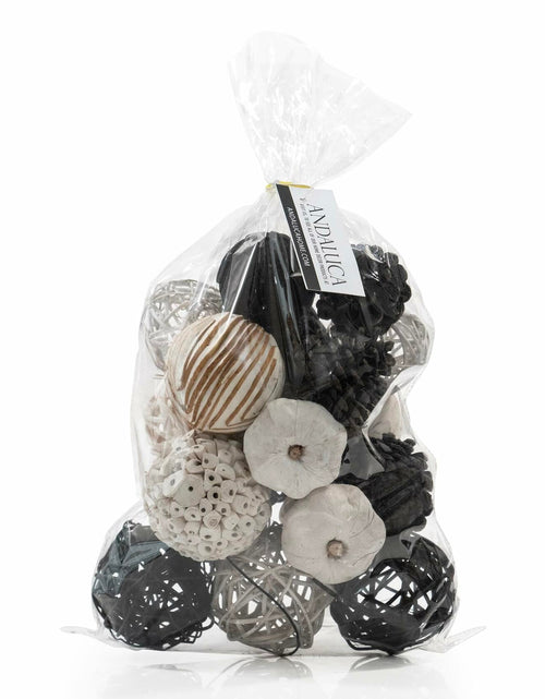 Load image into Gallery viewer, ANDALUCA Natural Tones Vase &amp; Bowl Mini Pumpkins Pinecone Balls Black White
