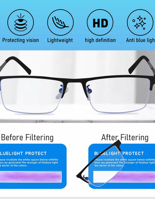 Load image into Gallery viewer, Anourney 3 Pack Mens Reading Glasses Metal Half Frame Blue Light +2.75
