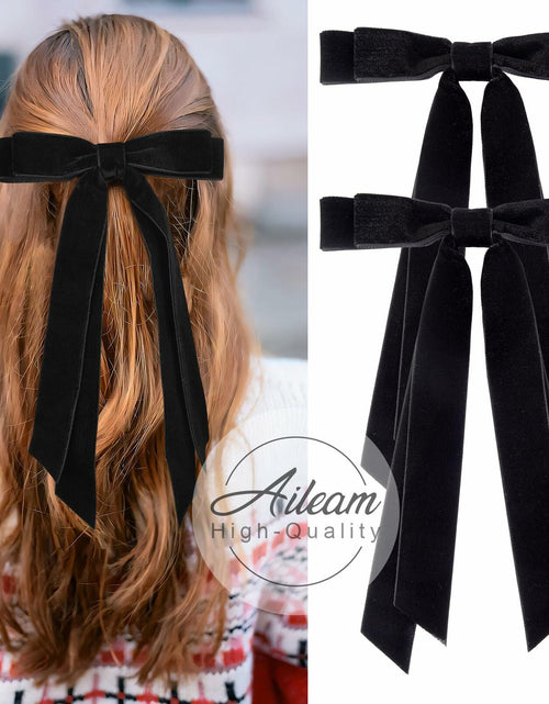Load image into Gallery viewer, Aileam 2PCS Black Velvet Hair Bows Ribbon Clips Metal Ponytail Holder
