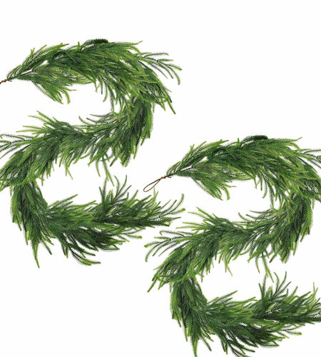 Belle Fleur 2 Pcs Real Touch Norfolk Pine Garland 6FT Green Artificial