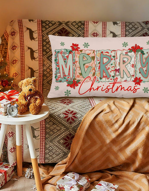 Load image into Gallery viewer, MOLYUB Pink Merry Christmas Floral Pillow Cover 12x20 Inches Polyester
