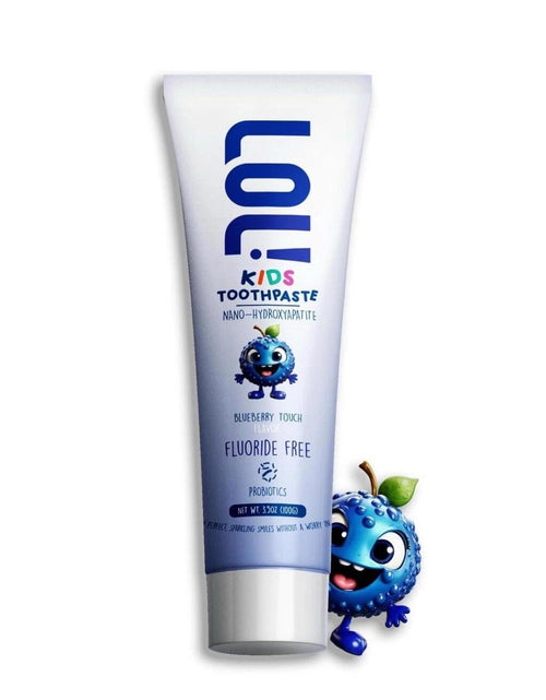 Load image into Gallery viewer, Fawelo LOL Kids Toothpaste Fluoride Free Nano Hydroxyapatite 3.5oz Blueberry
