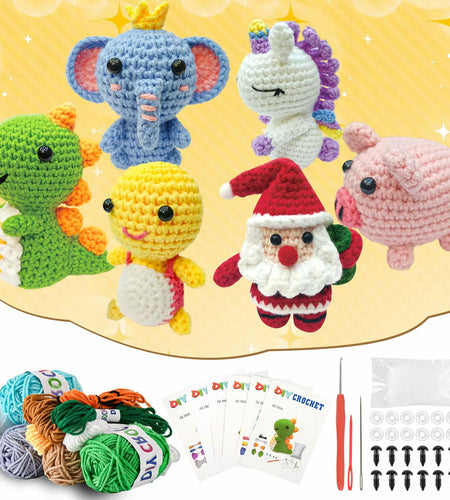 Krrbsr Christmas Gifts Crochet Kit 6PCS DIY Animal Amigurumi Yarn Craft Kit