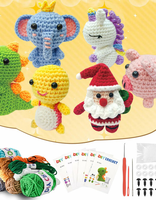 Load image into Gallery viewer, Krrbsr Christmas Gifts Crochet Kit 6PCS DIY Animal Amigurumi Yarn Craft Kit
