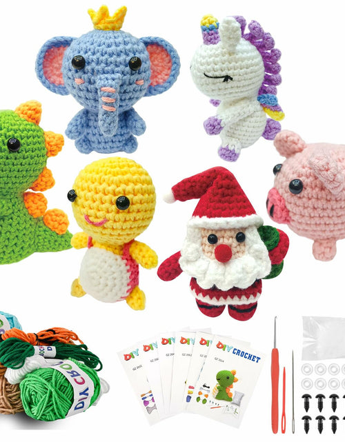 Load image into Gallery viewer, Krrbsr Christmas Gifts Crochet Kit 6PCS DIY Animal Amigurumi Yarn Craft Kit

