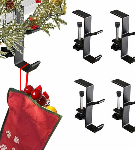 XTSJGZ 4 Pack Christmas Stocking & Garland Hangers Adjustable Black