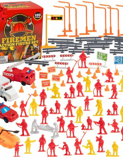 Load image into Gallery viewer, SCS Direct Firefighter Action Figure Playset 100pc Red Rescue Vehicles
