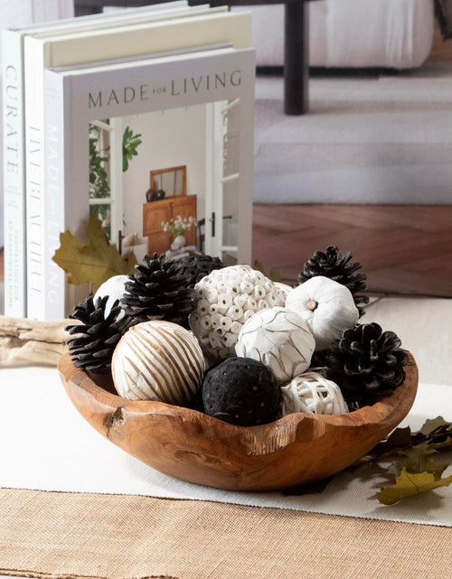 Load image into Gallery viewer, ANDALUCA Natural Tones Vase &amp; Bowl Mini Pumpkins Pinecone Balls Black White
