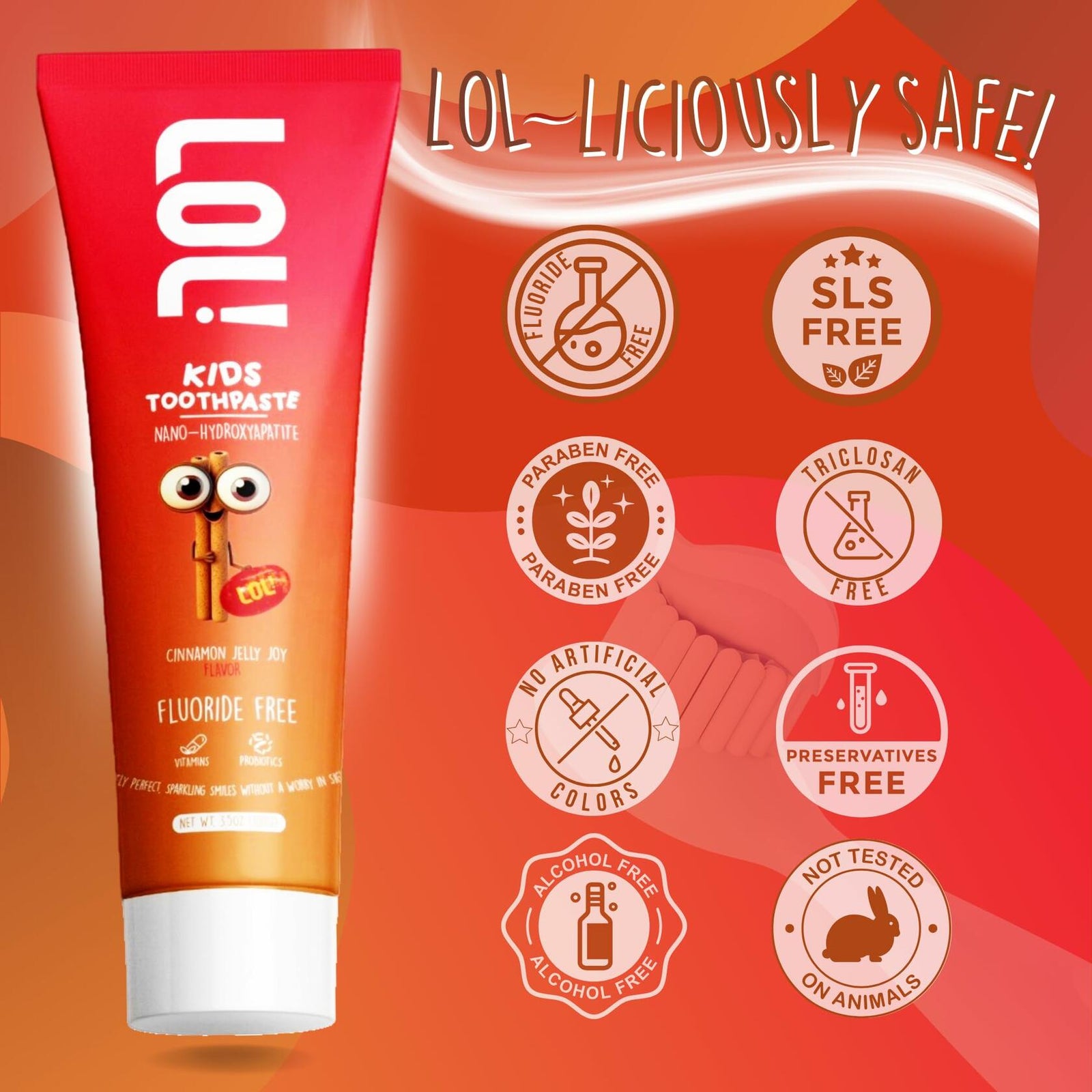 Fawelo LOL Kids Toothpaste Fluoride Free Nano Hydroxyapatite 3.5oz Blueberry