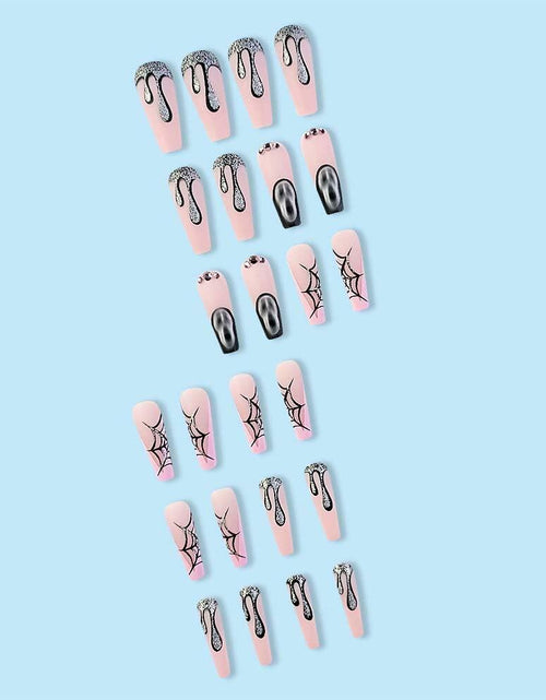 Load image into Gallery viewer, HPYFOI Halloween Press On Nails Long Coffin Matte Spider Web Ghost 24Pc
