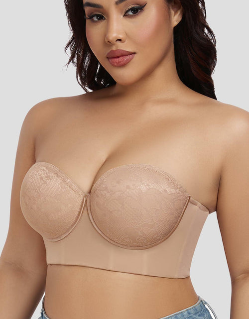 Load image into Gallery viewer, FallSweet Lace Strapless Underwire Bustier Bra Floral White Size 42D
