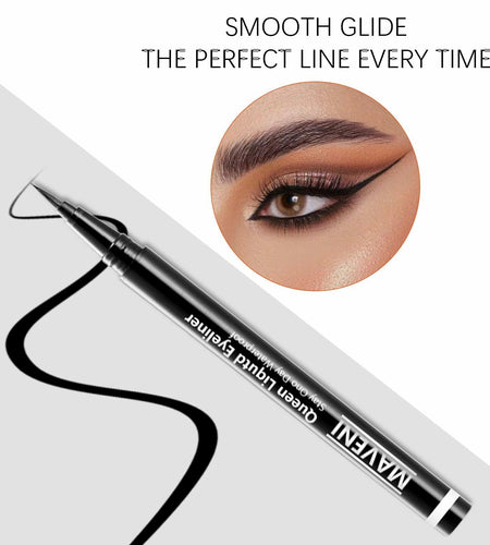 QueenDairy Waterproof Liquid Eyeliner Fine Brush Tip Jet Black 1 Fl Oz 01#