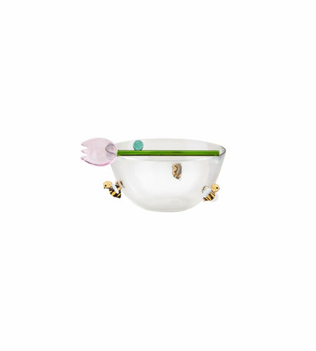 Mud Pie Glass Inlay Tidbit 2.5x4.5" & Spoon 5.5", Clear