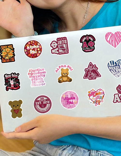 Load image into Gallery viewer, JRAOCCY 62Pcs Alpha PHI Cartoon Vinyl Waterproof Stickers Pack Gold
