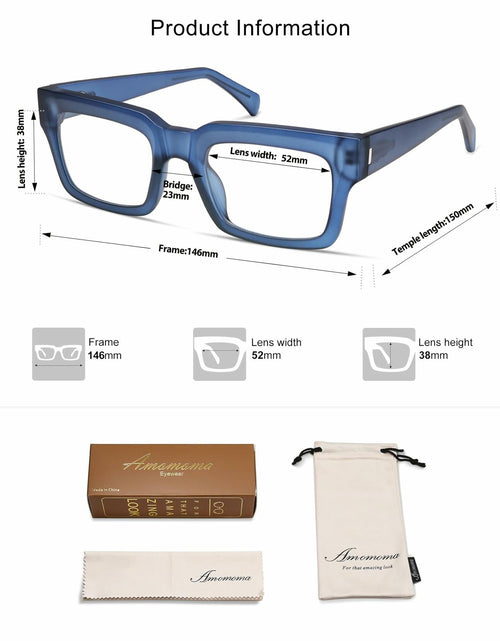 Load image into Gallery viewer, AMOMOMA Retro Square Blue Light Blocking Reading Glasses TR90 1.5 Strength
