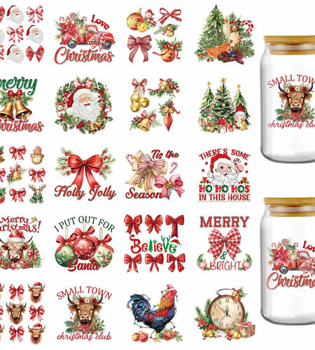 AFRITEE Christmas UV DTF Cup Wraps 20 Sheets 16oz Red Farmhouse Cow Elk