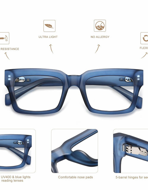 Load image into Gallery viewer, AMOMOMA Retro Square Blue Light Blocking Reading Glasses TR90 1.5 Strength
