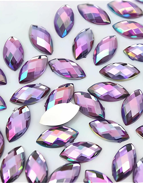 Load image into Gallery viewer, TKDUJH 200pcs 15x7mm Purple AB Acrylic Horse-Eye Flatback Rhinestones
