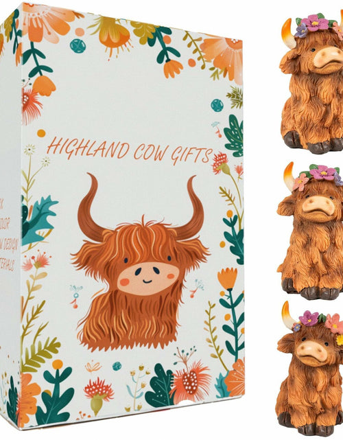 Load image into Gallery viewer, NEROSUN Highland Cow Figurines Set of 3 Brown Resin Scottish Decor
