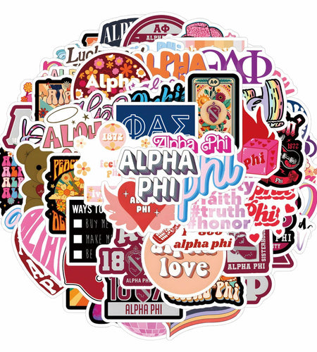 JRAOCCY 62Pcs Alpha PHI Cartoon Vinyl Waterproof Stickers Pack Gold
