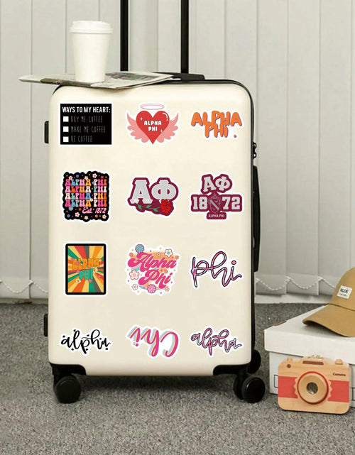 Load image into Gallery viewer, JRAOCCY 62Pcs Alpha PHI Cartoon Vinyl Waterproof Stickers Pack Gold
