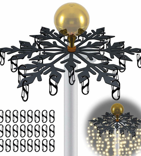 Voccos Christmas Tree Flag Pole Mega Topper Light Hooks Metal Snowflake 24 Hooks