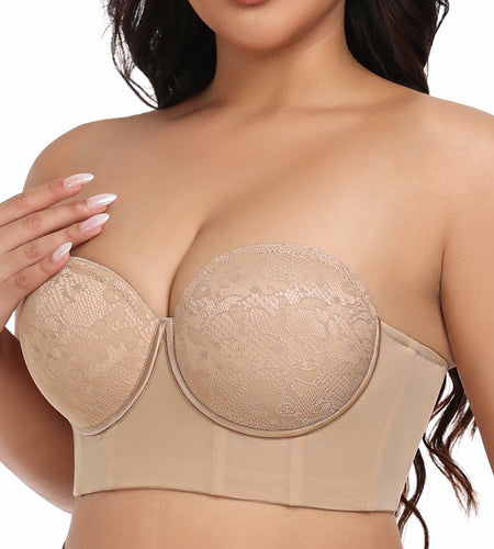 FallSweet Lace Strapless Underwire Bustier Bra Floral White Size 42D